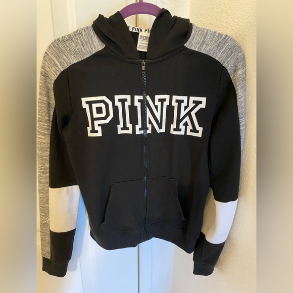 PINK Victoria's Secret Sweaters - Victoria's Secret Pink Hoodie Sweater Black, White, Grey